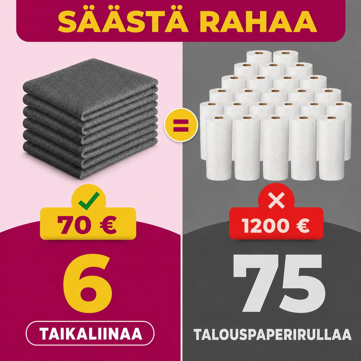 6 Taikaliinaa korvaa 75 talouspaperirullaa