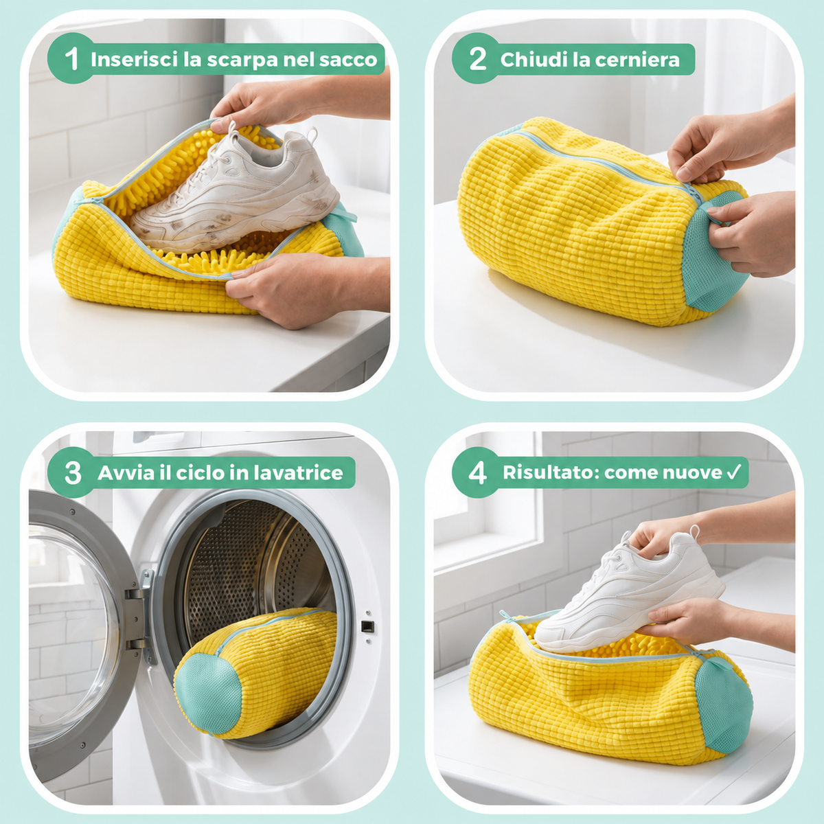Come usare il sacco lavaggio per scarpe Norveline in 4 passaggi