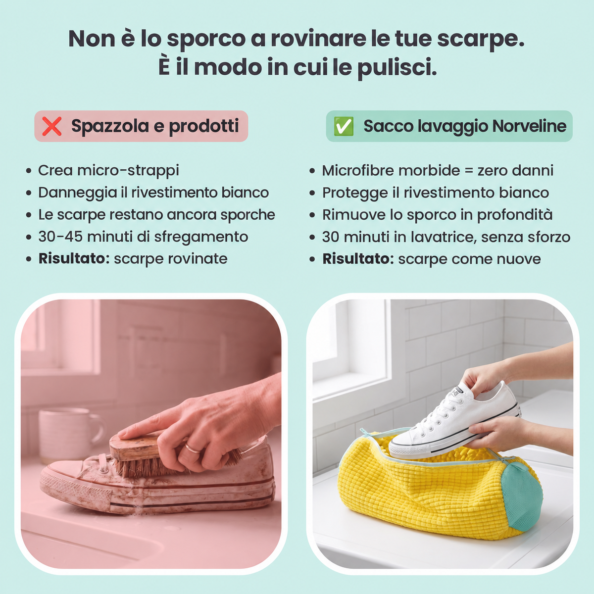 Spazzola e prodotti contro sacco lavaggio Norveline