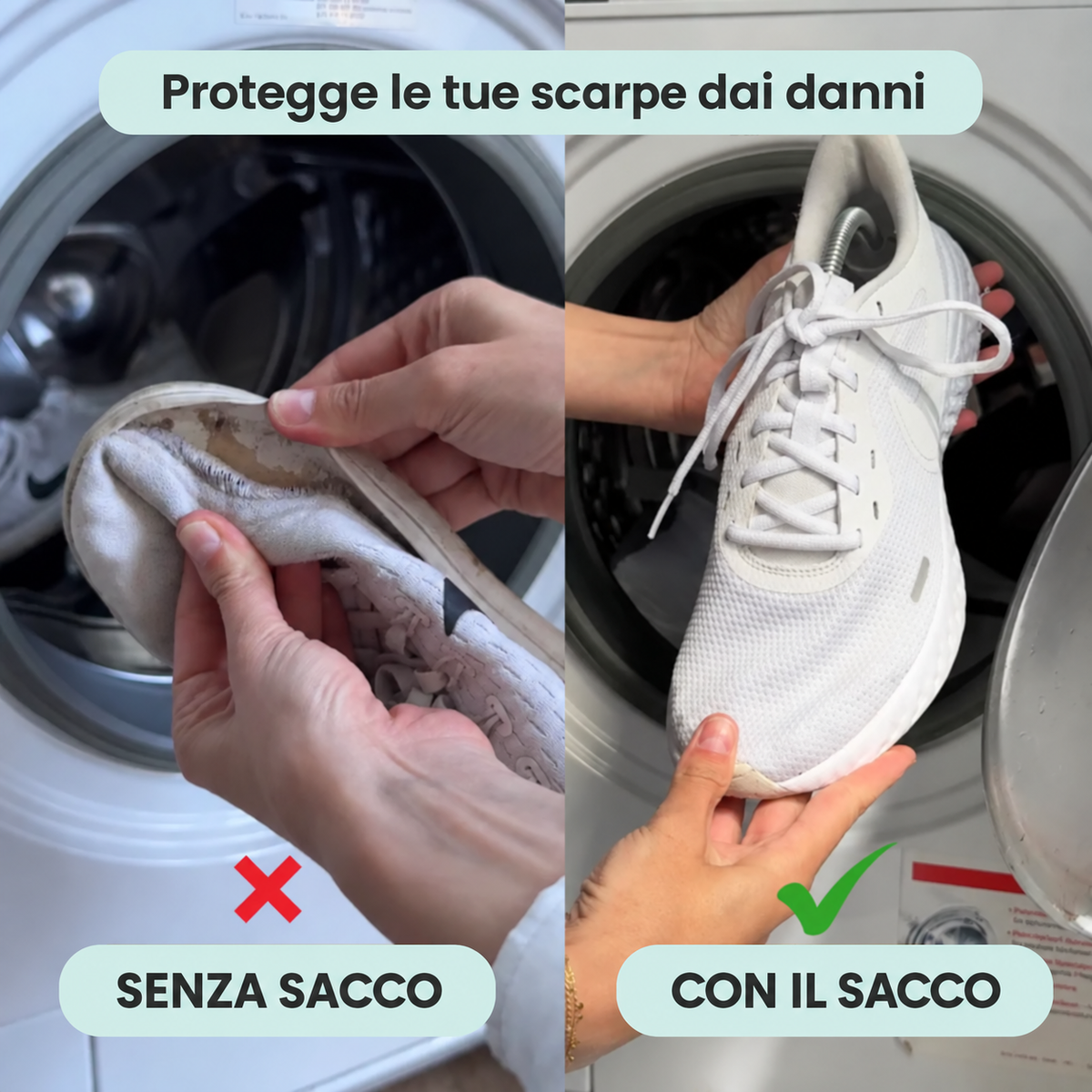 Scarpe lavate senza sacco e con il sacco Norveline